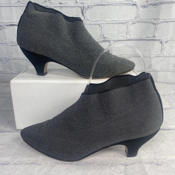 Sesto Meucci Shoes - Sesto Meucci 5.5M Kitten Heel Pumps Pointed Toe Black Silver Stretch Scalloped